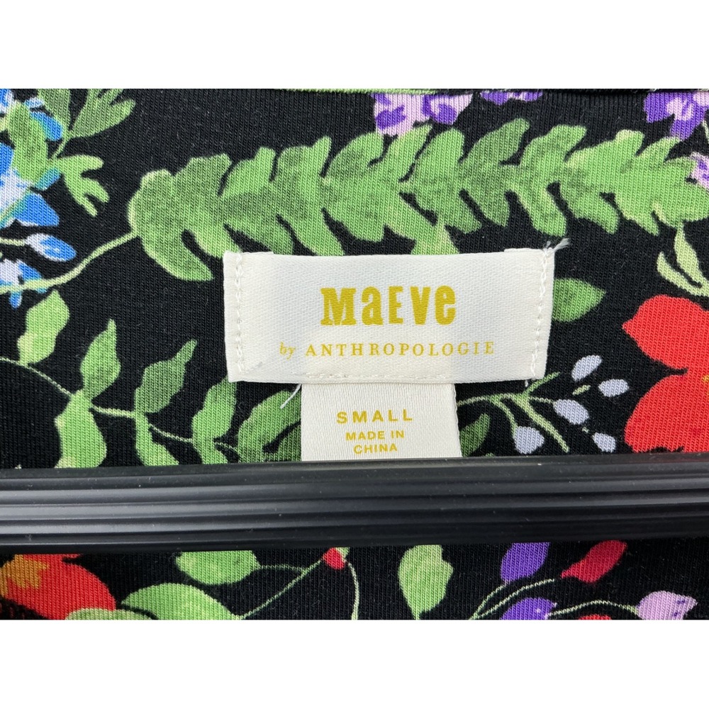 Maeve Anthropologie Black Floral Print Tie Neck Peasant Blouse Size Small - Picture 4 of 5